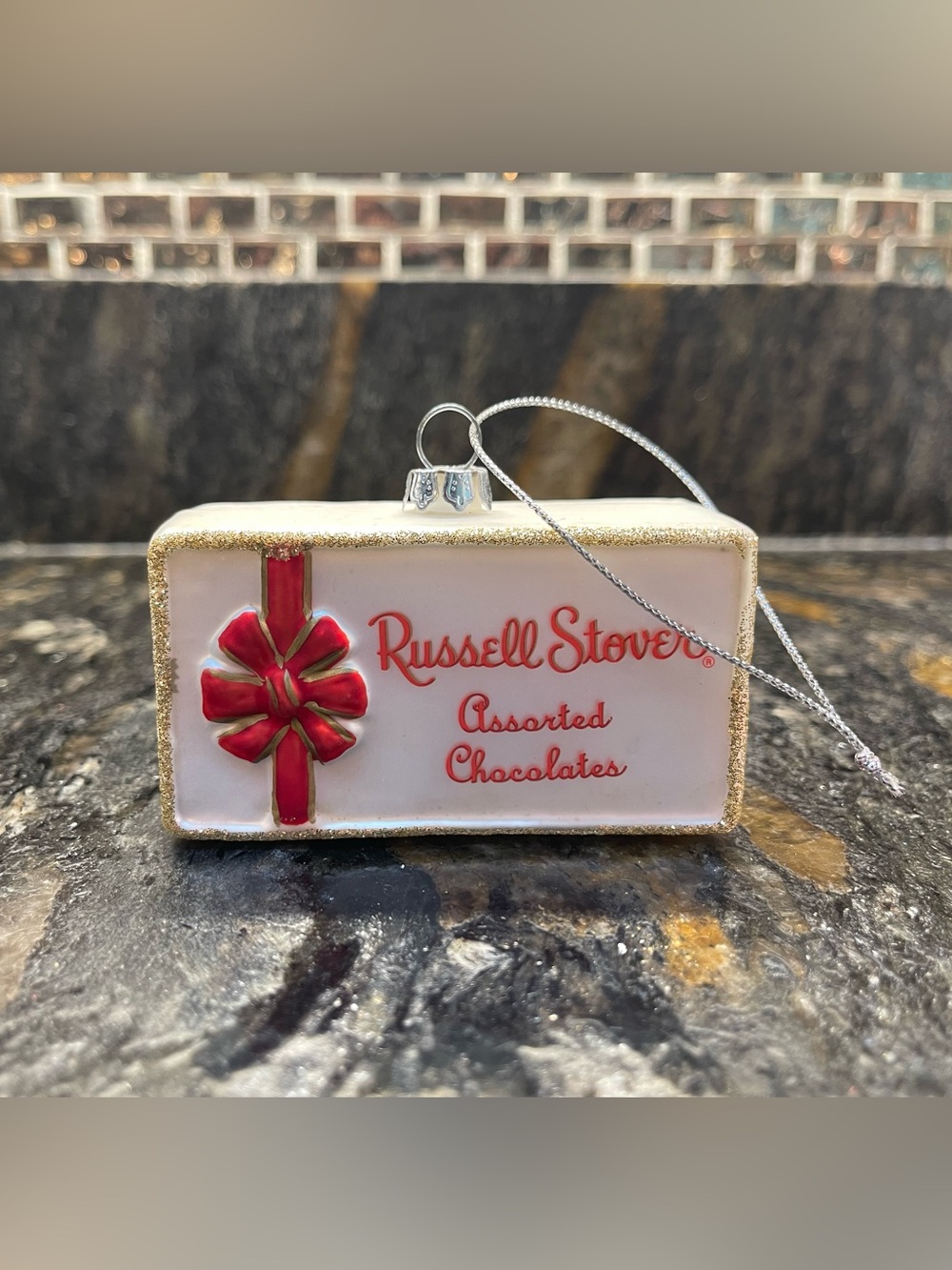 VTG Russell Stover Assorted Chocolates Blown Glass Christmas Ornament